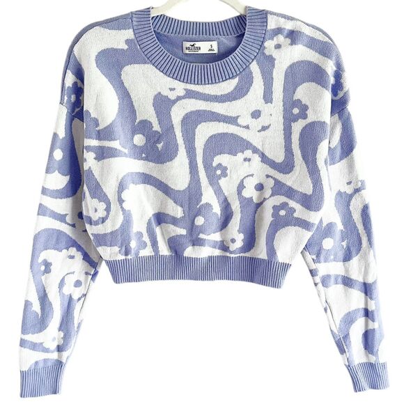 Hollister Tops - Hollister Purple Cropped Pullover S Groovy Hippie Sweater White Floral Waves